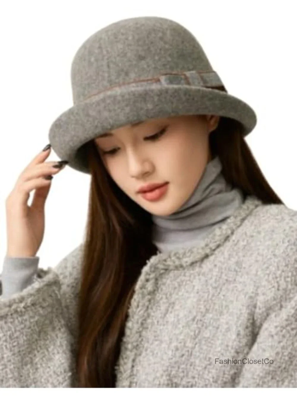 Vintage Felt Cloche Hat with Bow, Adjustable Bucket Hat for Winter Fall